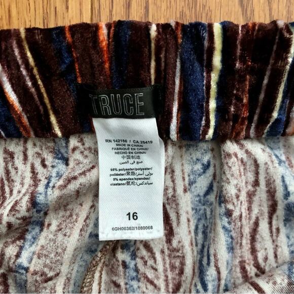 Truce Velour Flare Leg Elasticized Waist Brown Blue Striped Pants Girls Size 16 - Picture 6 of 9